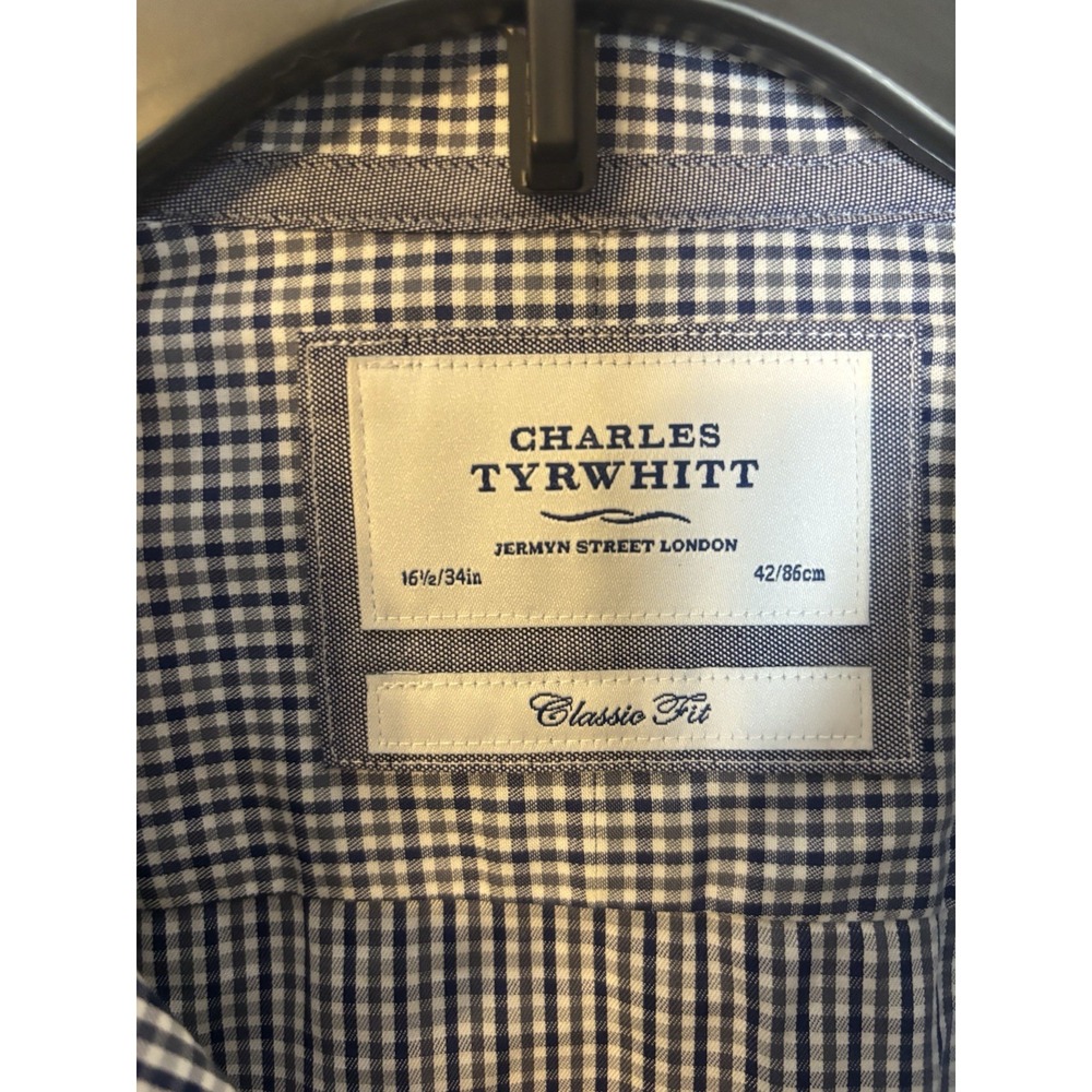 Charles Tyrwhitt Men's Shirt 16 1/2 34 Classic Fit Button Up Dress Bl/Gray Check - Picture 2 of 9